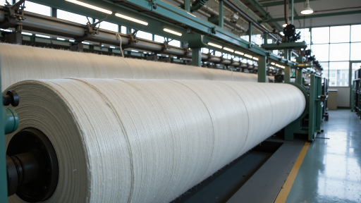 Modern textile factory building with sustainable architecture and green technology elements